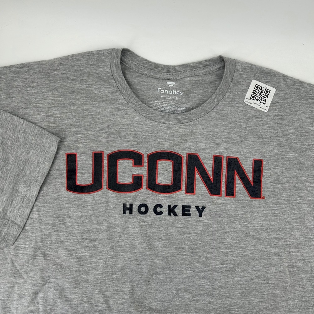 Fanatics UConn Huskies Hockey Shirt Mens XL Gray Short Sleeve NCAA Cotton Tee